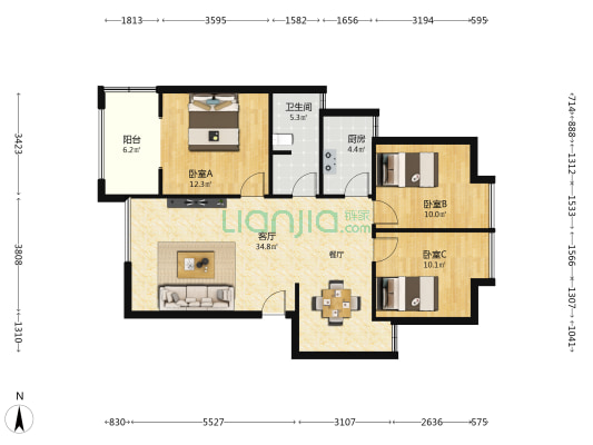 景寓学府西区 3室1厅1卫 112平方