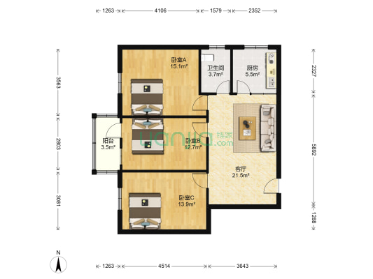 中圣街12号 3室1厅1卫 95平方