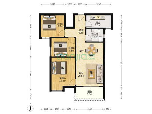 海伦湾二期 3室1厅1卫 92平方