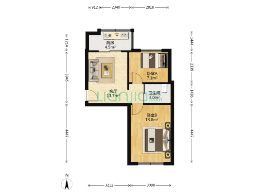 三里桥胜利路795号家属楼 2室1厅1卫 55平方