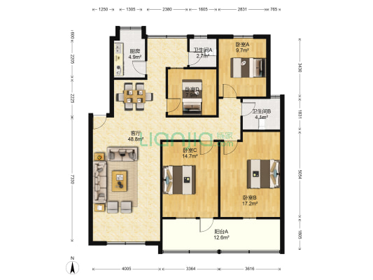 太子花园 4室1厅2卫 138平方