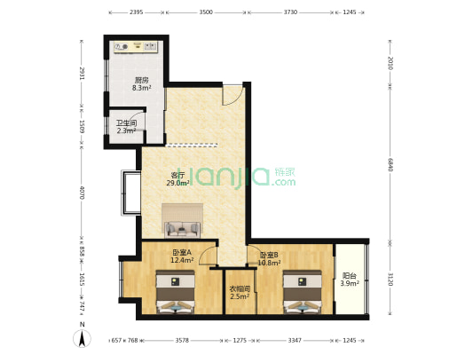 吉祥苑 2室1厅1卫 87平方