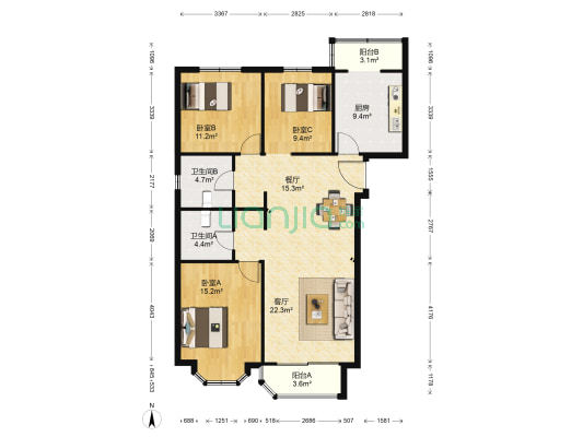 仲康公寓 3室2厅2卫 138平方