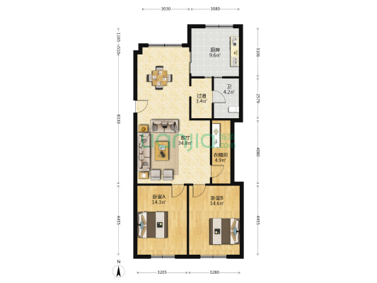 中山路19号 2室1厅1卫 105平方