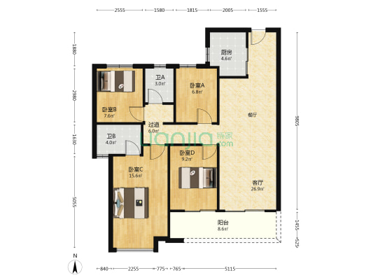 万科金域国际 4室1厅2卫 113平方