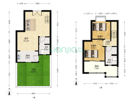 青城花园 2室1厅2卫 70平方