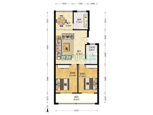 大庆路95号 2室2厅1卫 80平方