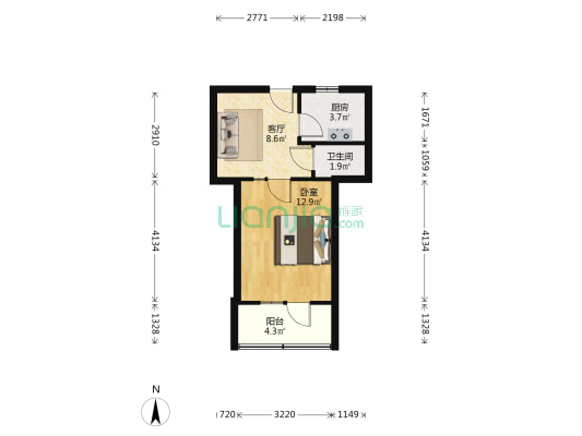 黄山垄A区 1室1厅1卫 37平方
