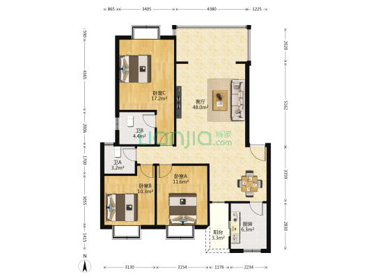 双兴时代映象 3室1厅2卫 120平方