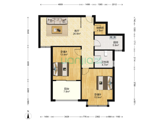 科海龙湖御景 2室1厅1卫 89平方