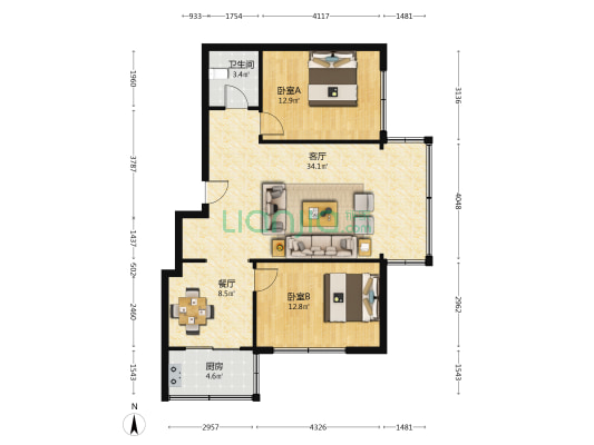富民小区 2室2厅1卫 100平方