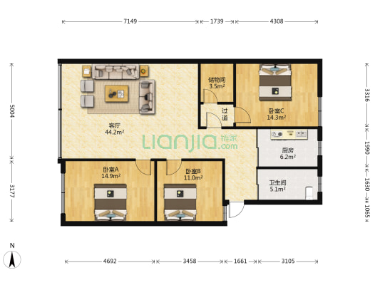农资大厦 3室1厅1卫 117平方