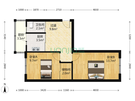 五院小区 2室0厅1卫 58平方