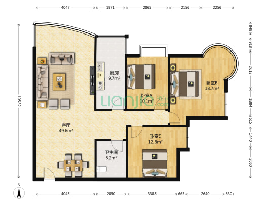 海泓蘭馨苑 3室1厅1卫 119平方