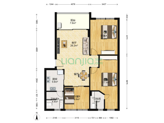 东河花园 3室1厅2卫 102平方