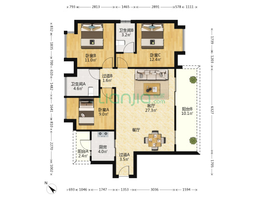 濠江丽景苑 3室1厅2卫 111平方