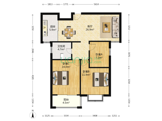 青年华都 3室1厅1卫 102平方