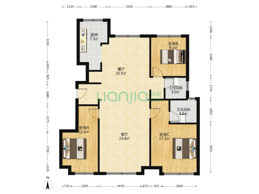 国企开发户 型好，一梯两户，小区人车分离。-户型图