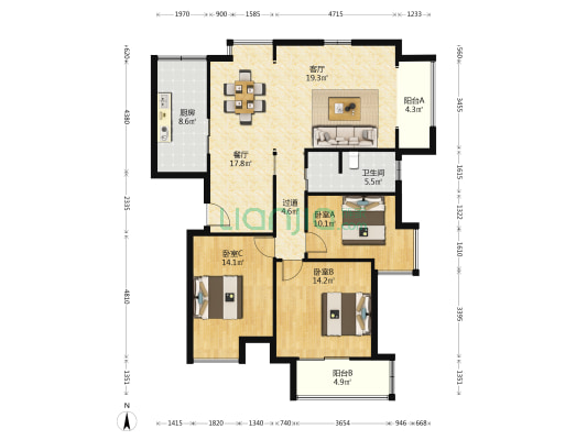 怡景南苑 3室2厅1卫 132平方