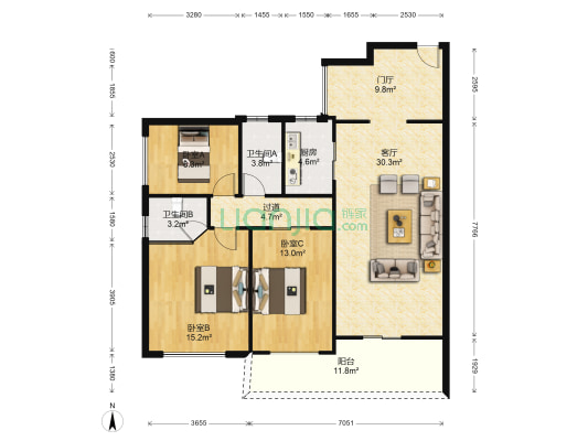 中恒海晖园 3室1厅2卫 116平方