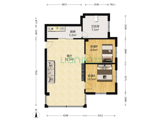 发改委宿舍 2室1厅1卫 79平方