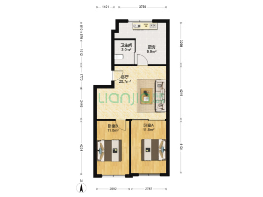 鸿宇小区 2室1厅1卫 72平方