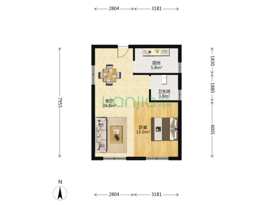 东方广场 1室1厅1卫 60平方