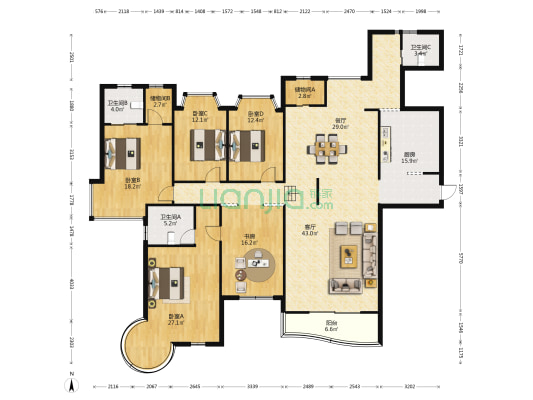 东方名城.温莎堡 5室2厅3卫 242平方