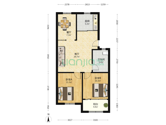 银泰花苑 2室2厅1卫 83平方