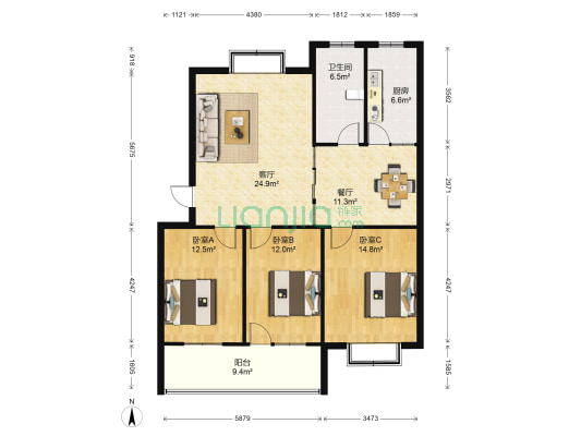 嘉乐园 3室2厅1卫 123平方