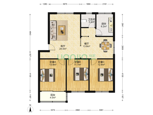新源小区 3室2厅1卫 112平方