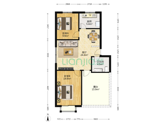 德宝怡心园 2室1厅1卫 77平方