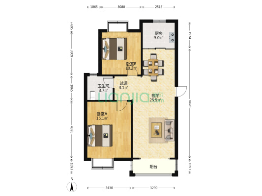 富康苑 2室1厅1卫 82平方