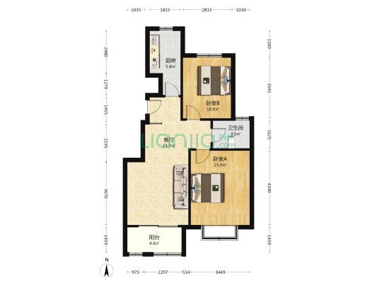 北园大街15号 2室1厅1卫 85平方