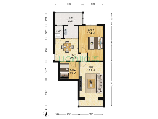 西津东路470-476号 2室2厅1卫 58平方