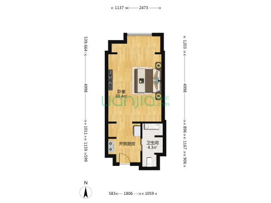 恒茂梦时代广场（北京东路308号） 1室0厅1卫 50平方