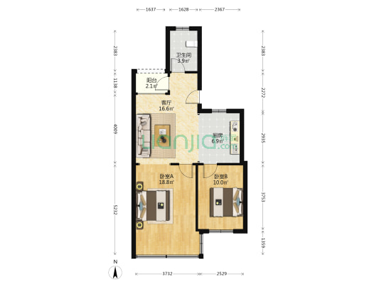 金钟横路 2室1厅1卫 67平方