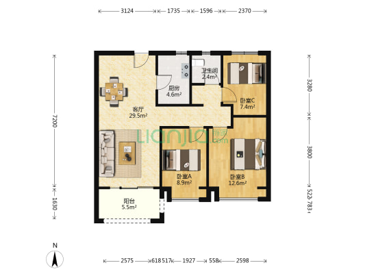 雅居乐春森湖畔东区 3室1厅1卫 98平方