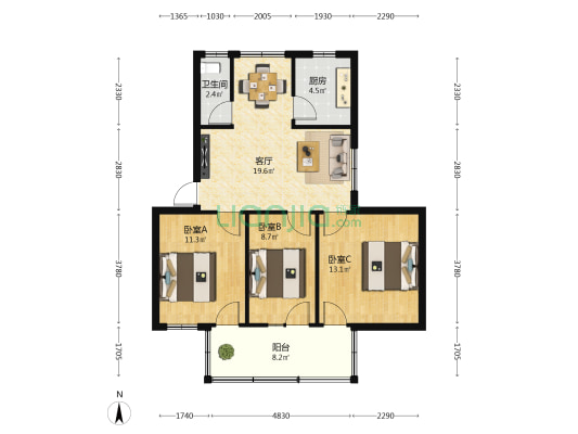 渔业基地宿舍 3室1厅1卫 72平方
