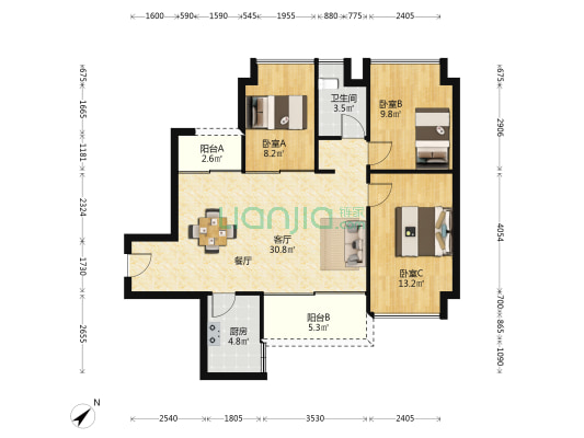德泰华庭 3室1厅1卫 96平方