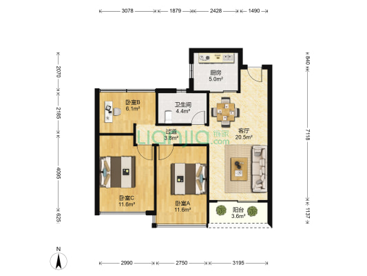 东旭府 3室1厅1卫 83平方