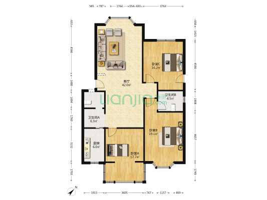 和朝新居 3室1厅2卫 128平方