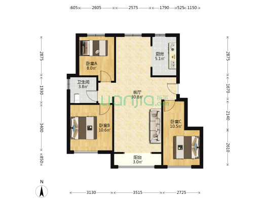 新城万青·时光里 3室1厅1卫 99平方