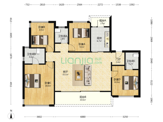 华宇大发御璟云玺 4室1厅3卫 142平方