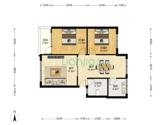华阳中学宿舍 2室2厅1卫 85平方