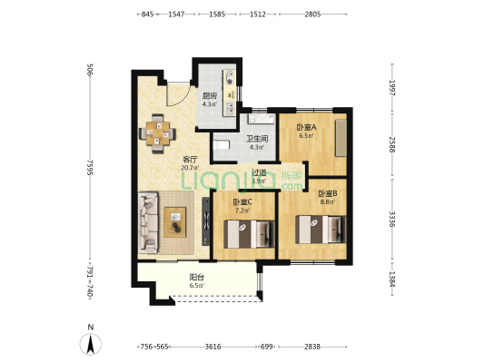 正商博雅华庭 3室1厅1卫 89平方