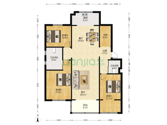 安泰花园 4室2厅2卫 113平方