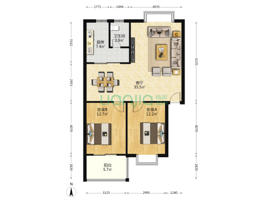 长无小区 2室1厅1卫 90平方