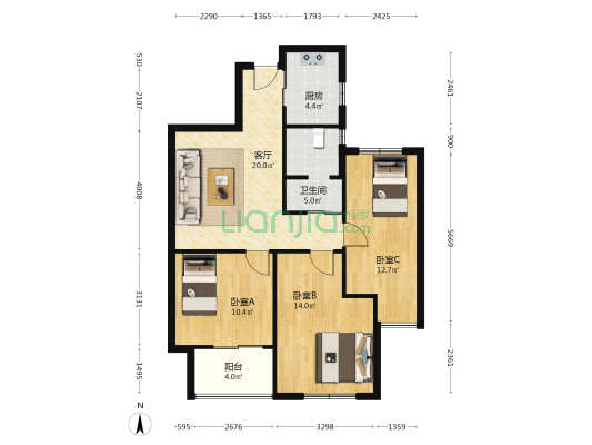 塘湾名苑 3室1厅1卫 93平方