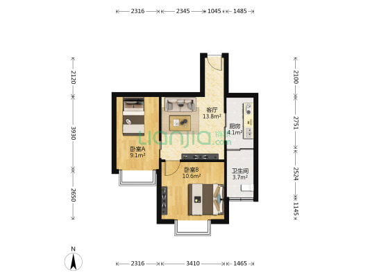 福祥家园 2室1厅1卫 53平方